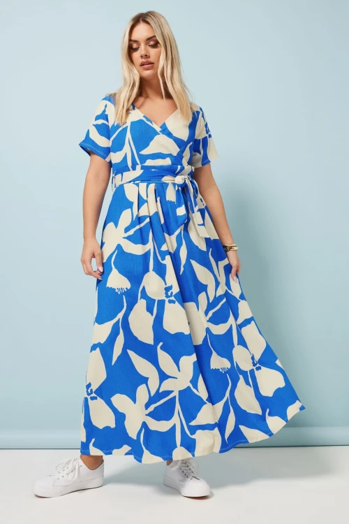 Büyük Beden V Yaka Çiçek Desenli Bürümcük Kumaş Elbise 304072