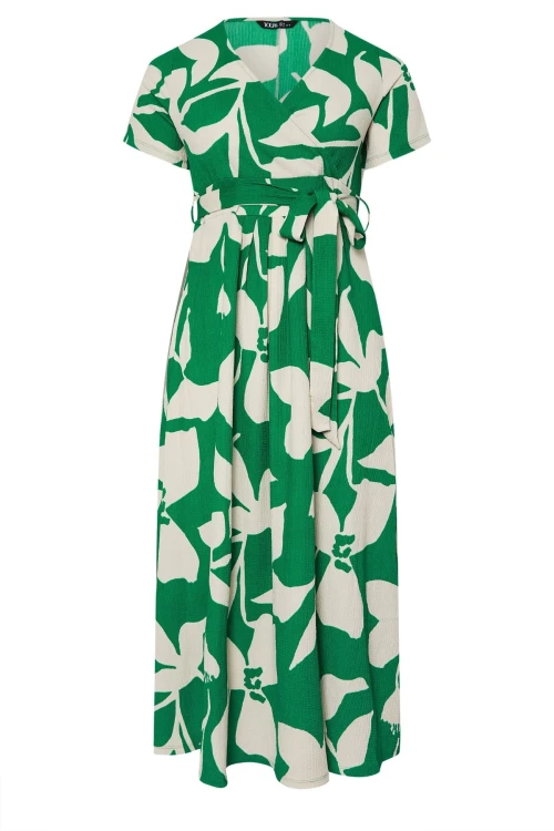 Büyük Beden V Yaka Çiçek Desenli Bürümcük Kumaş Elbise 304074