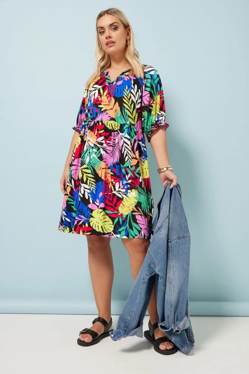 Büyük Beden V Yaka Çiçek Desenli Mini Elbise 304070