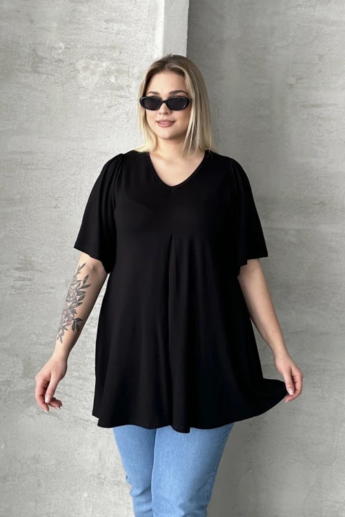 Büyük Beden İkili Paket V Yaka Desensiz Asimetrik Kesim Likralı Bluz 320315x2