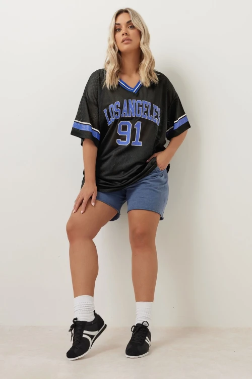 Büyük Beden V Yaka Kısa Kollu Baskılı File T-shirt 304004