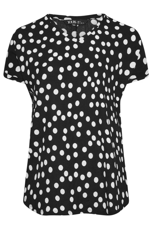 Büyük Beden V Yaka Kısa Kollu Puantiye Desenli Bluz 303496