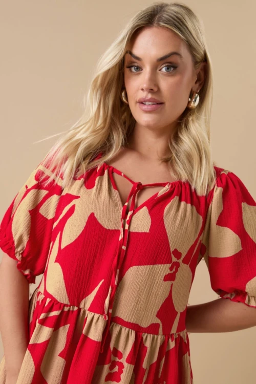 Büyük Beden V Yaka Bürümcük Kumaş Önü Bağlamalı Mini Elbise 304141