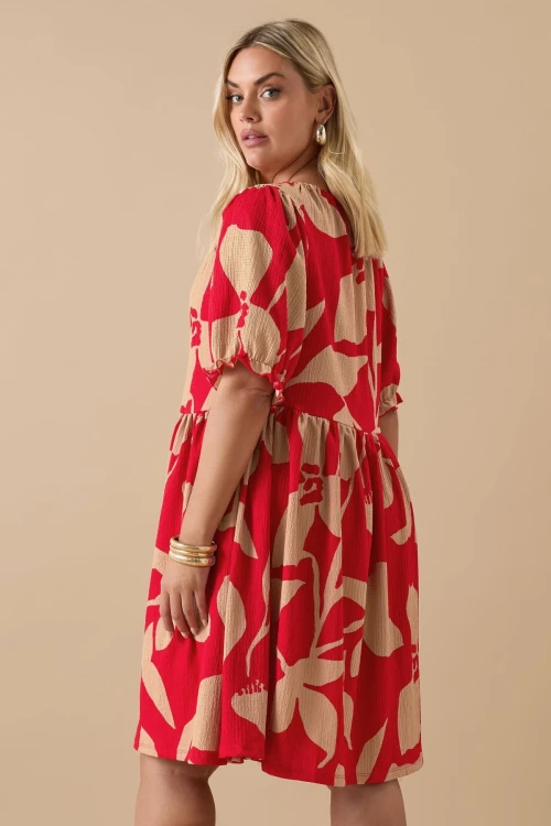 Büyük Beden V Yaka Bürümcük Kumaş Önü Bağlamalı Mini Elbise 304141