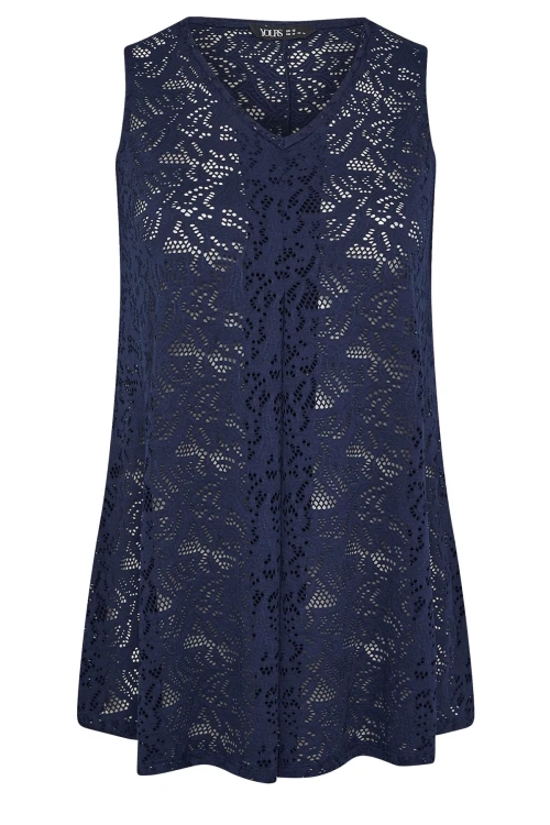 Büyük Beden V Yaka Kolsuz Astarsız Dantel T-shirt 304100