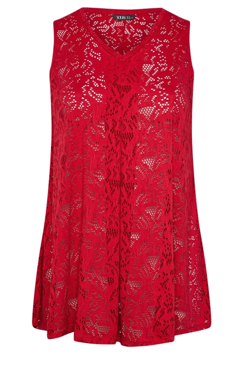 Büyük Beden V Yaka Sıfır Kol Astarsız Dantel T-shirt 304104