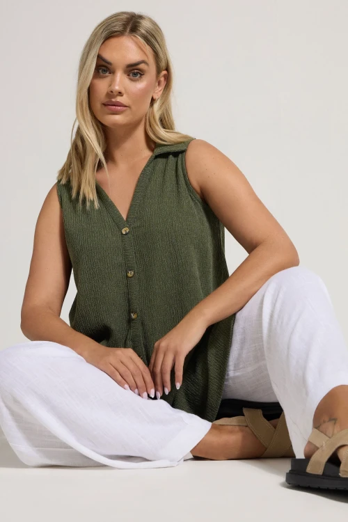 Büyük Beden V Yaka Sıfır Kol Önü Düğmeli Esnek Gömlek 322691