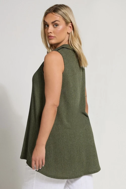 Büyük Beden V Yaka Sıfır Kol Önü Düğmeli Esnek Gömlek 322691