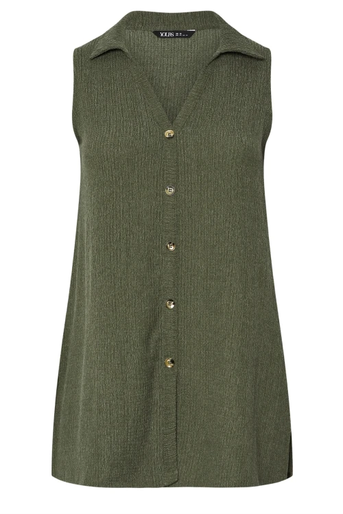 Büyük Beden V Yaka Sıfır Kol Önü Düğmeli Esnek Gömlek 322691