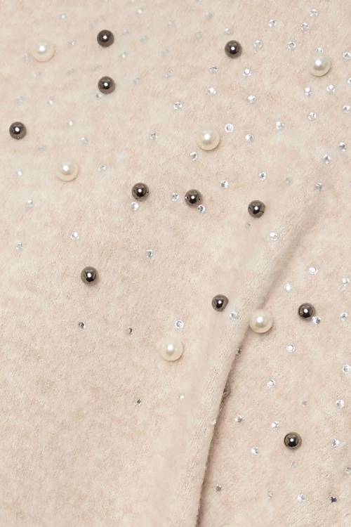 Büyük Beden V Yaka Uzun Kollu Omzu Boncuk İşlemeli Kazak 322301