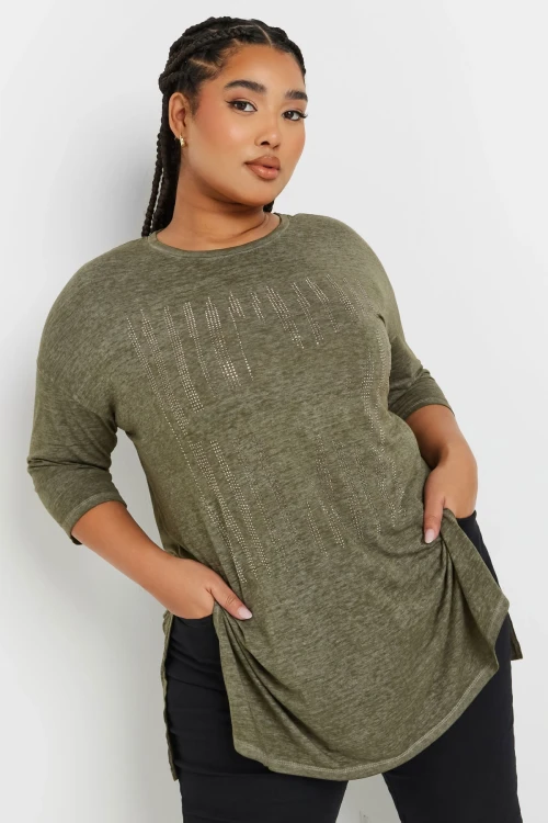 Büyük Beden Yarım Kollu Bisiklet Yaka Taş İşlemeli T-Shirt 173260