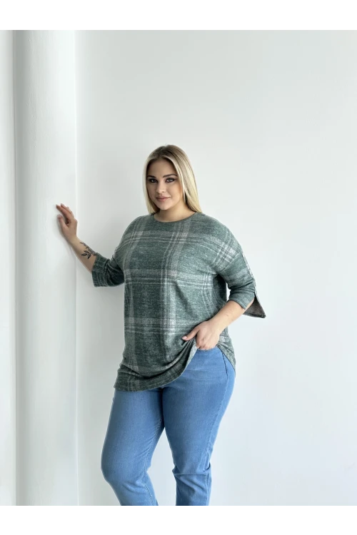 Büyük Beden Yarım Kollu Düğme Detaylı Yumuşak Dokulu Kazak 302780