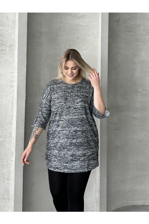 Büyük Beden Yarım Kollu Düğme Detaylı Yumuşak Dokulu Kazak 302987