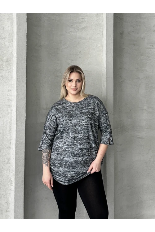 Büyük Beden Yarım Kollu Düğme Detaylı Yumuşak Dokulu Kazak 302987