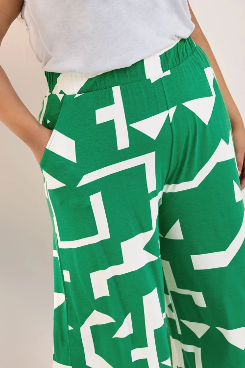 Büyük Beden Yüksek Bel Lastikli Cepli Bol Paça Kapri Pantolon 304118