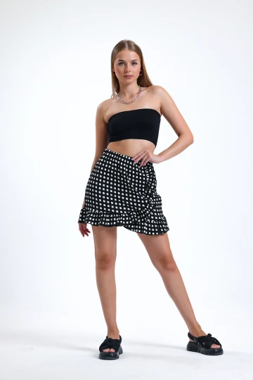 Fırfır Detaylı Beli Lastikli Likralı Desenli Mini Boy Etek IHR-23Y-IZ1U