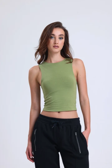 Bisiklet Yaka Kolsuz Crop Bluz VLMB-1248
