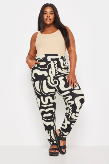 Büyük Beden Dar Paça Desenli Cepli Havuç Kesim Likralı Pantolon 143748