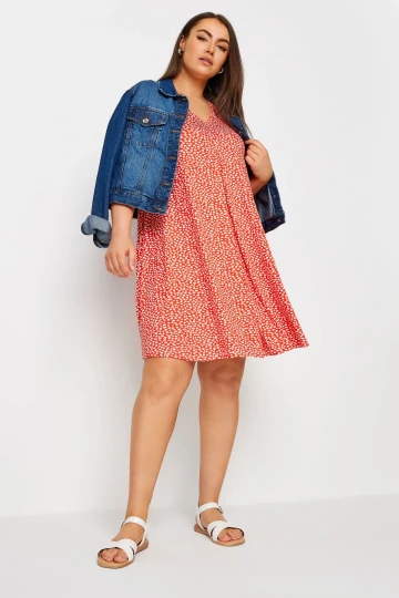 Büyük Beden V Yaka Sıfır Kol Desenli Kısa Elbise 303112