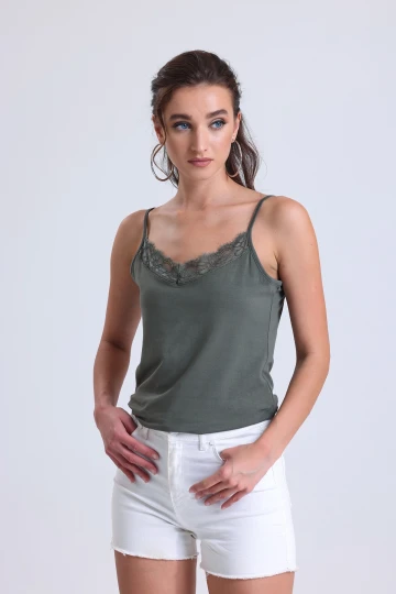 İnce Ayarlanabilir İp Askılı Yakası Dantel Detaylı Sıfır Kol Atlet IHR-23Y-U29