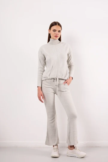 Balıkçı Yaka Uzun Kollu Önü Bağlama Detaylı Triko Kazak