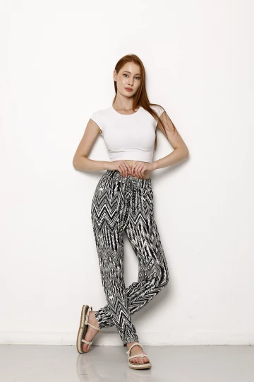 Beli Ve Paçası Lastikli Dar Paça Cepsiz Desenli Pantolon 1086