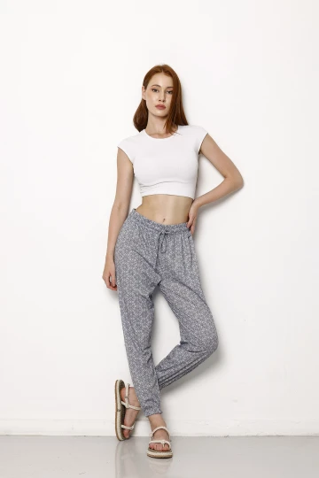 Beli Ve Paçası Lastikli Dar Paça Cepsiz Desenli Pantolon 1079