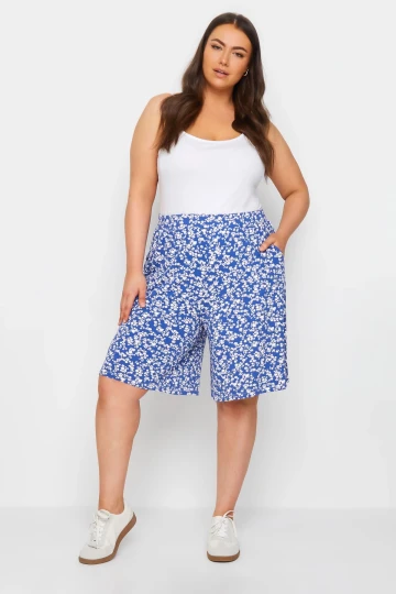 Büyük Beden Beli Lastikli Desenli Bol Kesim Likralı Şort 145104