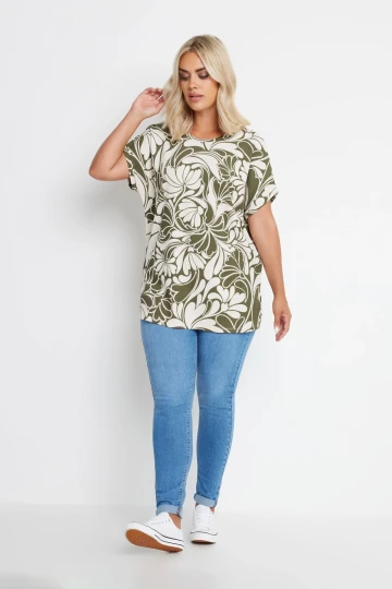 Büyük Beden Bisiklet Yaka Kısa Kollu Desenli Bluz 321994
