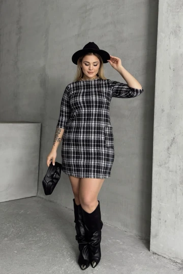 Büyük Beden Bisiklet Yaka Yarım Kollu Cepli Desenli Elbise 301506