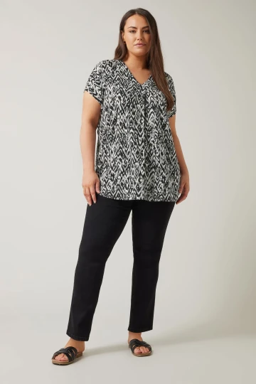 Büyük Beden V Yaka Kısa Kollu Önü Pileli Bluz 615583