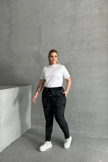 Büyük Beden Beli Büzgülü Dar Paça Cepli Desenli Pantolon 304056