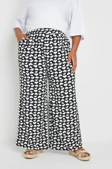 Büyük Beden Beli Lastikli Bol Paça Kalp Desenli Cepli Pantolon 303492