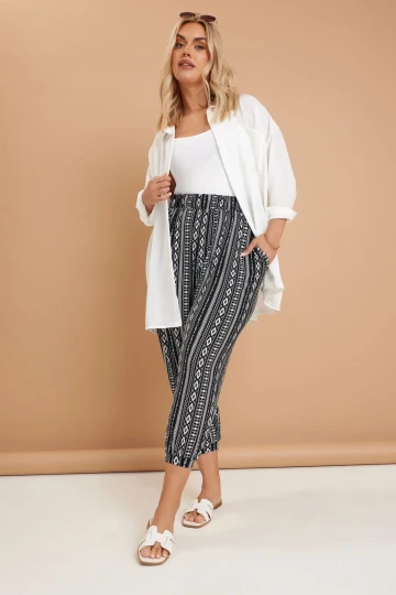 Büyük Beden Beli Lastikli Cepli Desenli Şalvar Pantolon 145265