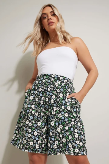 Büyük Beden Beli Lastikli Desenli Bol Kesim Likralı Cepli Şort 145288