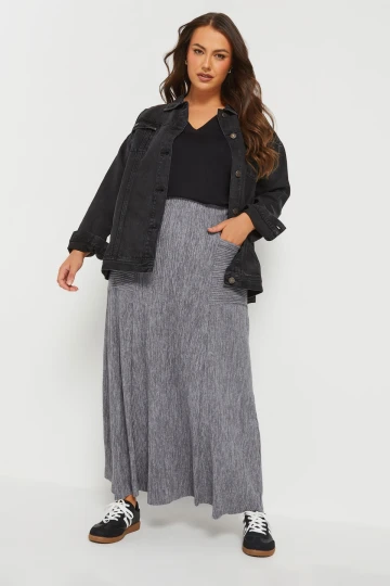 Büyük Beden Beli Lastikli Önden Cepli Fitilli Maxi Etek 303899