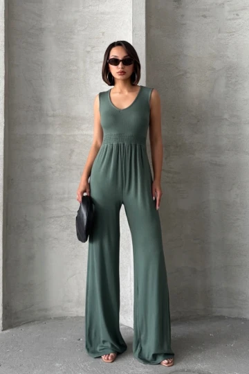 Büyük Beden Fitilli Kumaştan Beli Lastikli Sırt Detaylı Paçası Uzun Tulum 198140