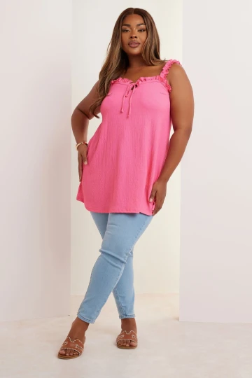 Büyük Beden Geniş Yaka Fırfır Askılı Kol Önü Bağlamalı Bluz 322689