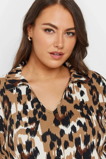 Büyük Beden Gömlek Yaka Yarım Kollu Asimetrik Etek Kesim Uzun Bluz 303633