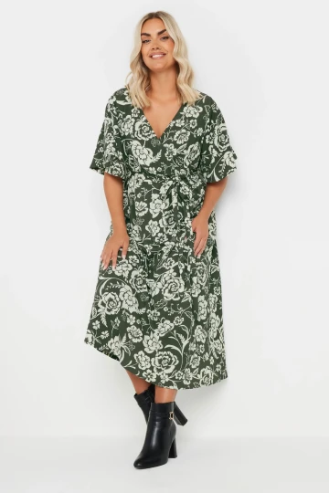 Büyük Beden Kısa Kollu V Yaka Kuşaklı Anvelop Elbise 137988