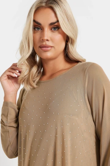 Büyük Beden Uzun Kollu İçi Astarlı Taş İşlemeli Bluz 303787