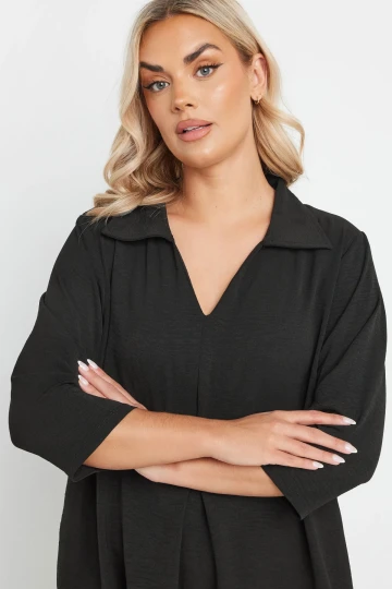 Büyük Beden V Gömlek Yaka Yarım Kollu Salaş Bluz 303922