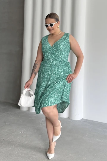 Büyük Beden V Yaka Beli Lastikli Çiçek Desenli Elbise 300916