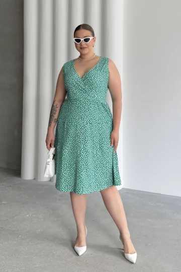 Büyük Beden V Yaka Beli Lastikli Çiçek Desenli Elbise 300916