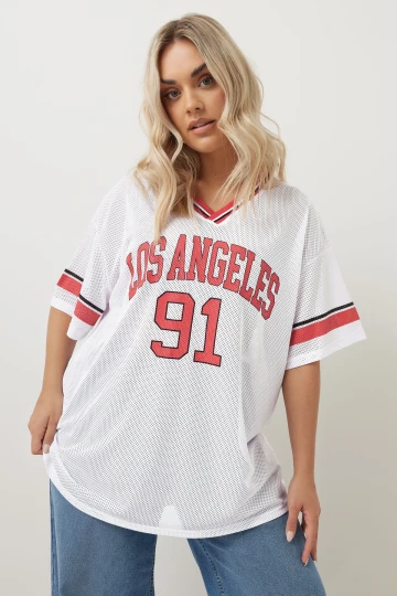 Büyük Beden V Yaka Kısa Kollu Baskılı File T-shirt 303495