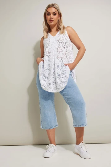 Büyük Beden V Yaka Sıfır Kol Astarsız Dantel Bluz 304098