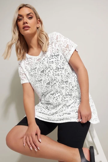 Büyük Beden V Yaka Kolsuz Astarsız Dantel T-shirt 304092