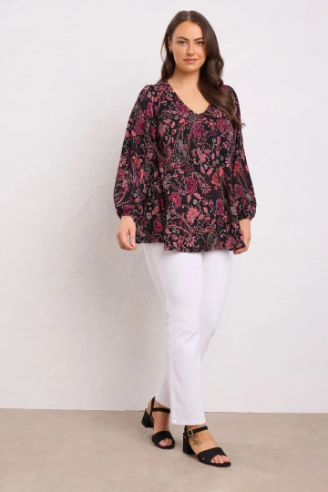 Büyük Beden V Yaka Uzun Kollu İnce Kumaşlı Bluz 615739