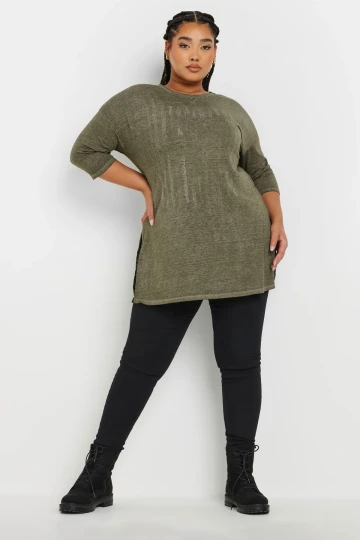 Büyük Beden Yarım Kollu Bisiklet Yaka Taş İşlemeli T-Shirt 173260