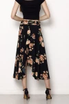 Beli Ayarlanabilir Lastikli Asimetrik Kesim Cepsiz Çiçek Desenli Midi Boy Etek 1116
